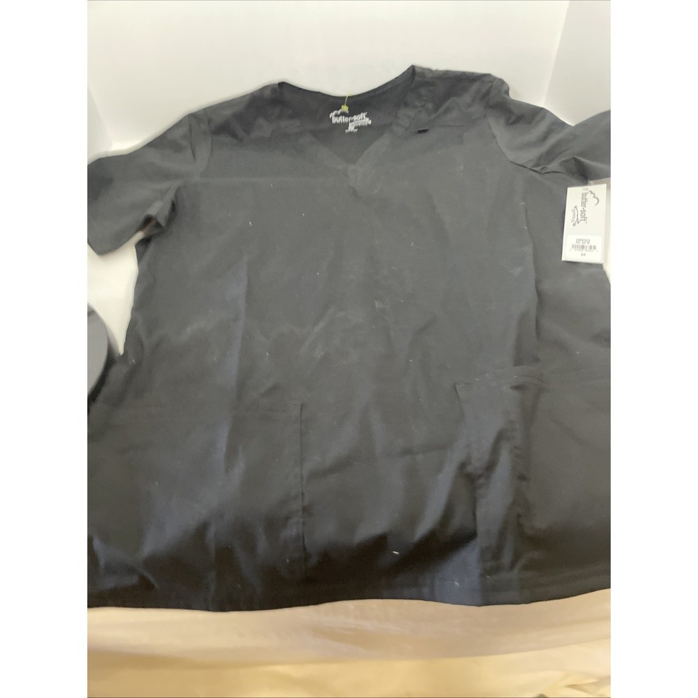 Butter Soft Stretch Scrub Top M Black V Neck Short Sleeve NWT BSS362